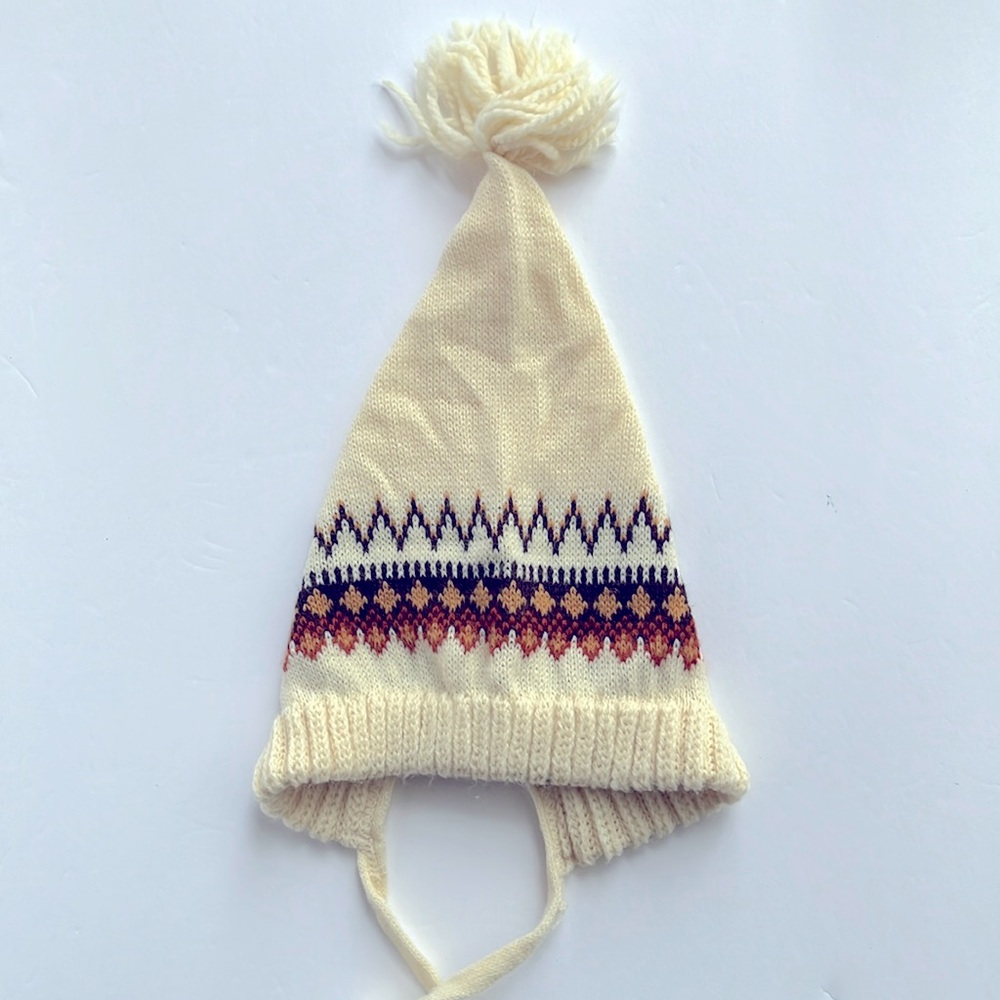 Vintage Knit Hat Pixie Cap Hat With Tassel 1960s Child 60s